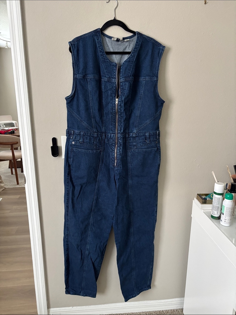 Universal Thread Dark Blue Sleeveless Denim Zip-Front Jumpsuit